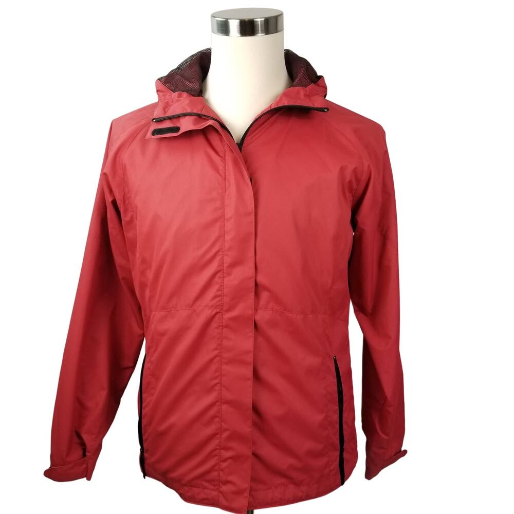 Eddie Bauer Red Zip Up Hooded Wind Breaker Jacket Lined Pockets MINT Size M